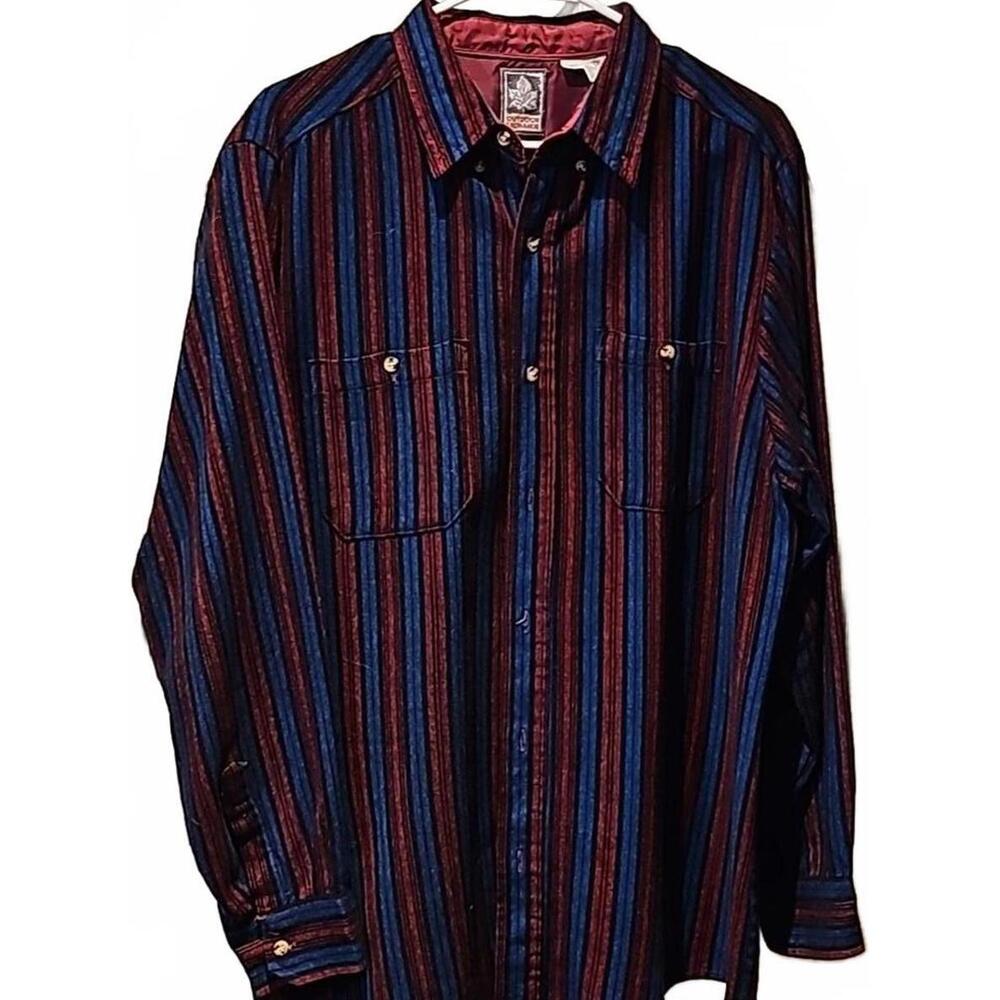 Men's Casual Striped Button-Down Shirt - Red & Blue